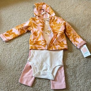 Just One You 3 piece set - pink pants, jacket, and giraffe onesie 9m